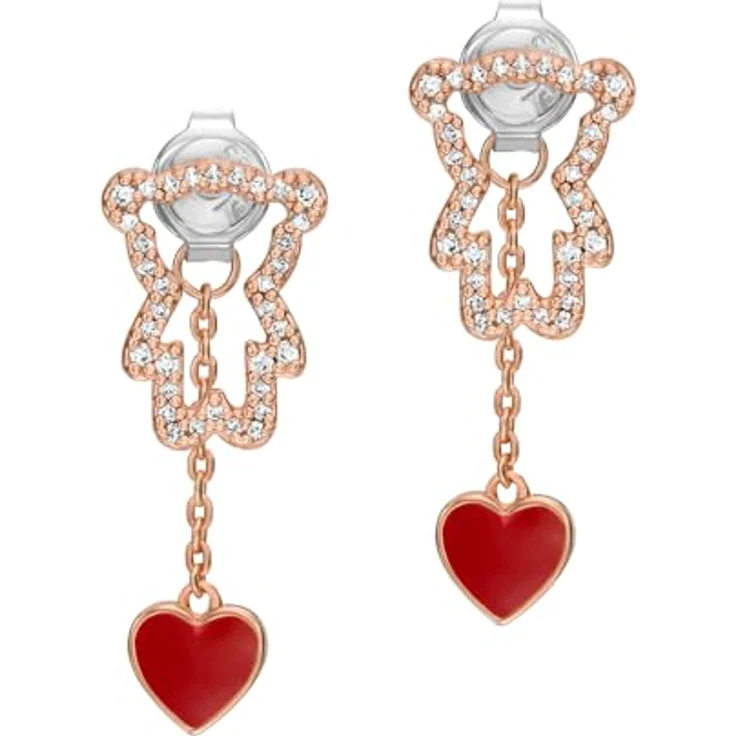 Emporio Armani Damen Ohrringe aus Edelstahl und Halbedelsteinen, Rot und Gold, mit Push-Back-Verschluss, Roségoldfarben, poliertes Finish – Bild 1