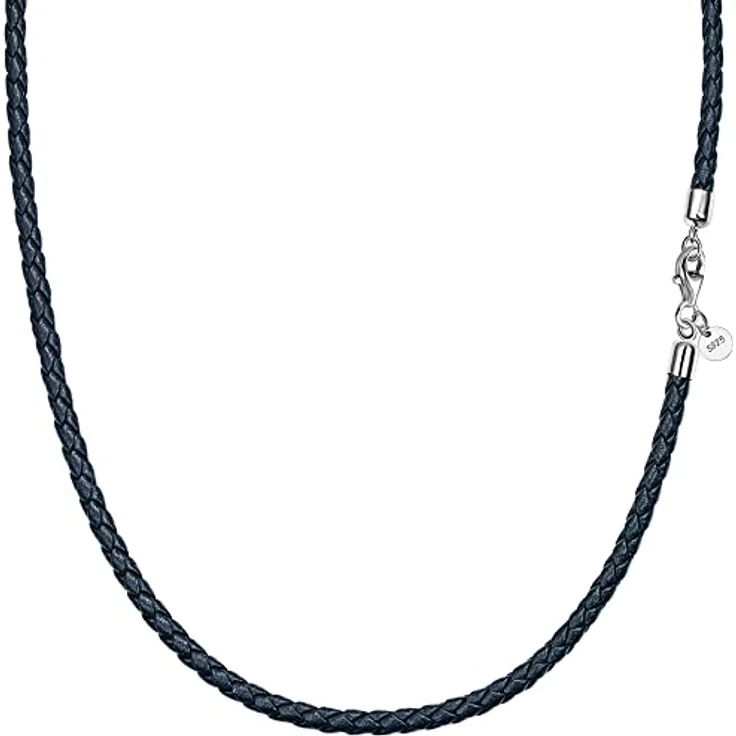 Viwind Echtleder Halskette geflochten, 2.5mm/3mm, 45-60cm, 925 Sterling Silberverschluss, Unisex, mit Geschenkbox für DIY Anhänger Schmuck – Bild 1