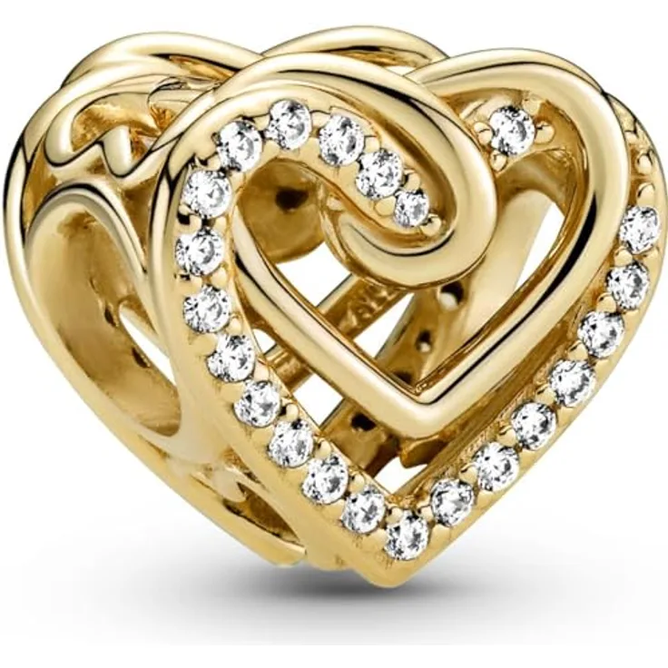 Pandora 769270C01 Charm Funkelndes Verschlungenes Herz, goldplattiert mit Zirkonia, 9,5 x 11,5 mm
