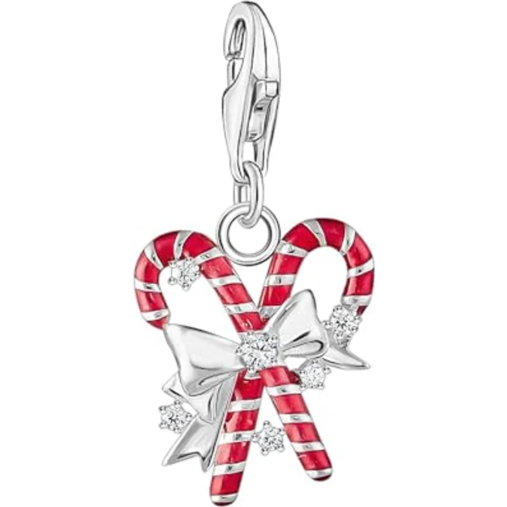 THOMAS SABO Charm-Einhänger Zuckerstangen, 3-D-Design aus recyceltem 925 Silber mit Zirkonia und handbemalten roten Emaille-Details – Bild 1