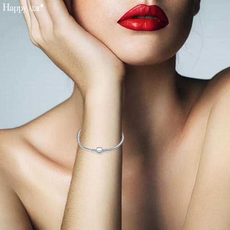 HappyStar Armkette Damen Silber 925, Armband für Beads Charms, kompatibel mit Pandora, inklusive kostenloser Isolierperle und Silbertuch – Bild 3