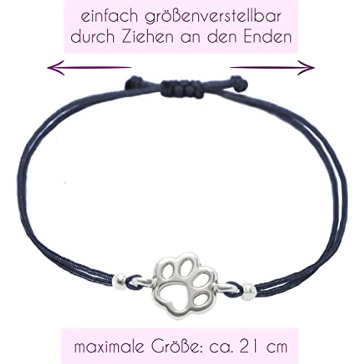 Selfmade Jewelry Pfotenarmband Damen, Silberfarbenes Größenverstellbares Makramee-Armkettchen mit Handgemachter Tatze, Inkl. Geschenk-Verpackung – Bild 5