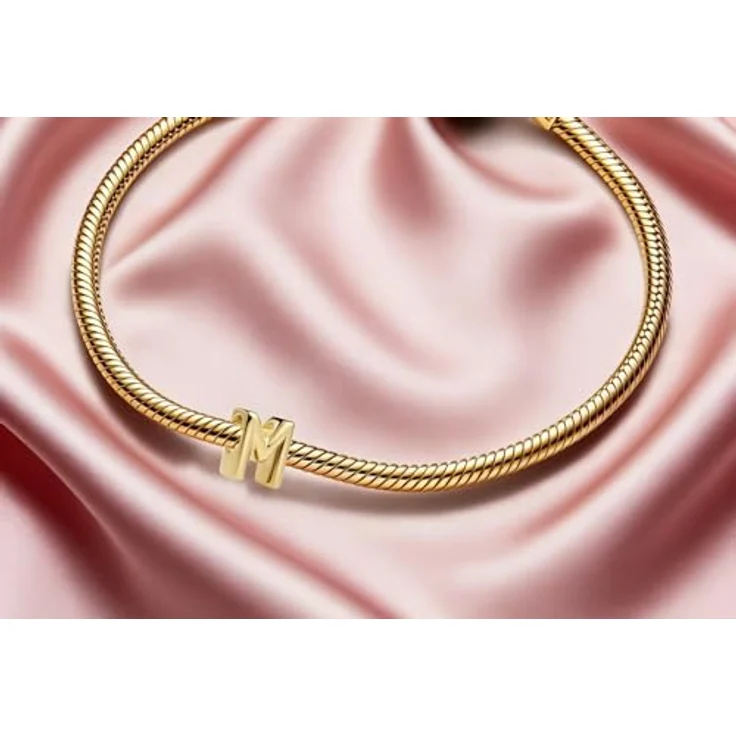 WEIMU Buchstaben Charms Gold Anhänger aus 925 Sterling Silber, kompatibel mit europäischen Armbändern für Frauen (Gold M) – Bild 2