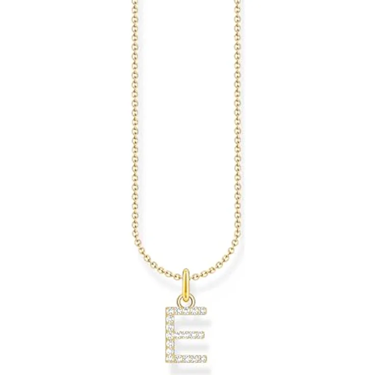 THOMAS SABO Halskette Buchstabe E, vergoldetes 925er Sterlingsilber mit Zirkonia, Damen Schmuckstück
