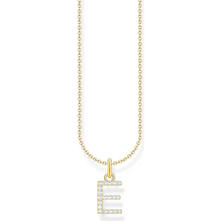 THOMAS SABO Halskette Buchstabe E, vergoldetes 925er Sterlingsilber mit Zirkonia, Damen Schmuckstück – Bild 1