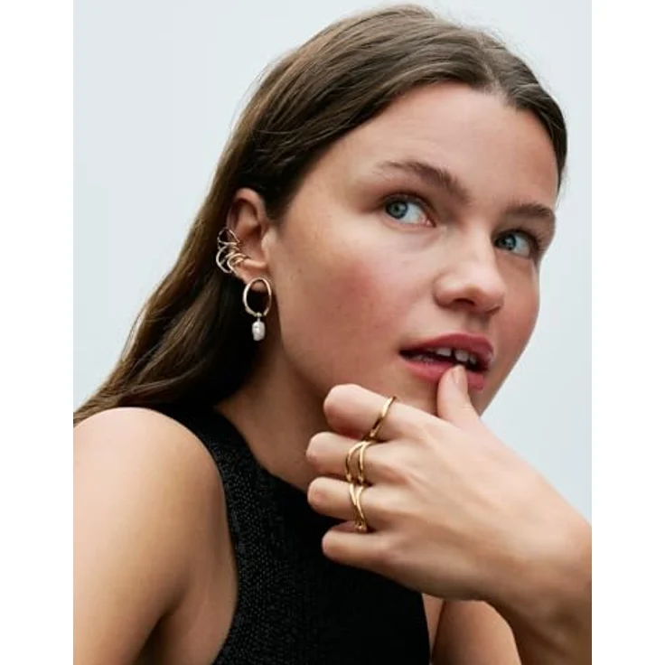 PANDORA Essence Organisch Geformter Bandring aus Sterling Silber, vergoldete Metalllegierung, Größe 52, unregelmäßig gewölbte Oberfläche – Bild 5