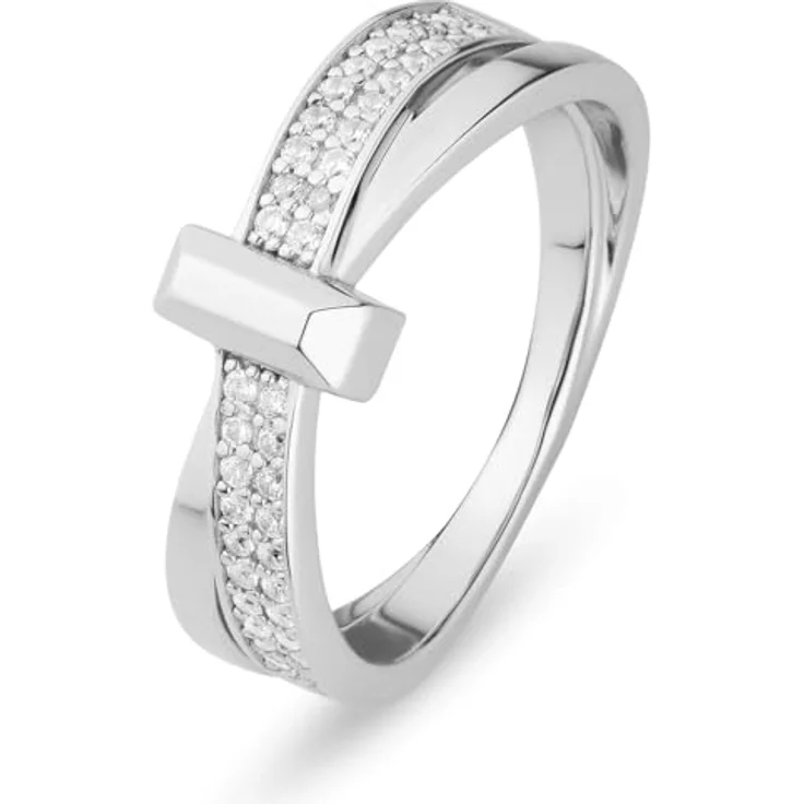 JETTE Damenring 925er Silber, recycelte Zirkonia 55, Silber 32028447 – Bild 1