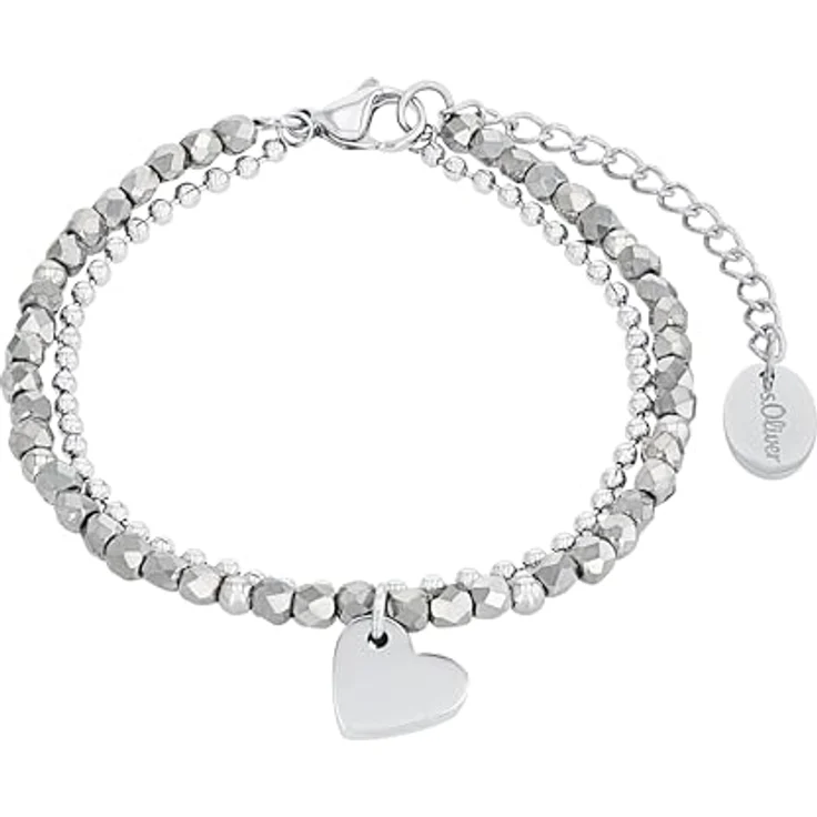 s.Oliver Damen-Armband mit Herz Anhänger, Gravierbar, Edelstahl/Glas, Silber, Länge 16-20 cm – Bild 1