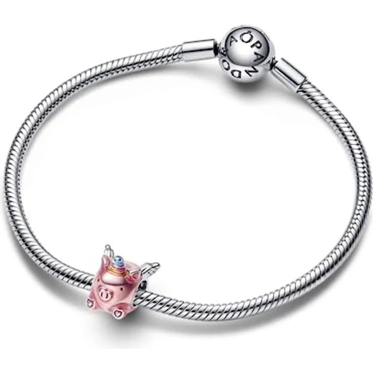 PANDORA Fliegendes Einhorn Schwein Charm, Sterling-Silber mit rosa Emaille, PANDORA Moments Kollektion, 792573C01 – Bild 3