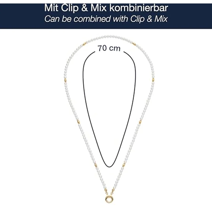 JEWELS BY LEONARDO Halskette Clip & Mix Christa, goldfarbener Edelstahl mit weißen Imitationsperlen, 70-71,3 cm, Schmuck Geschenk für Frauen – Bild 2