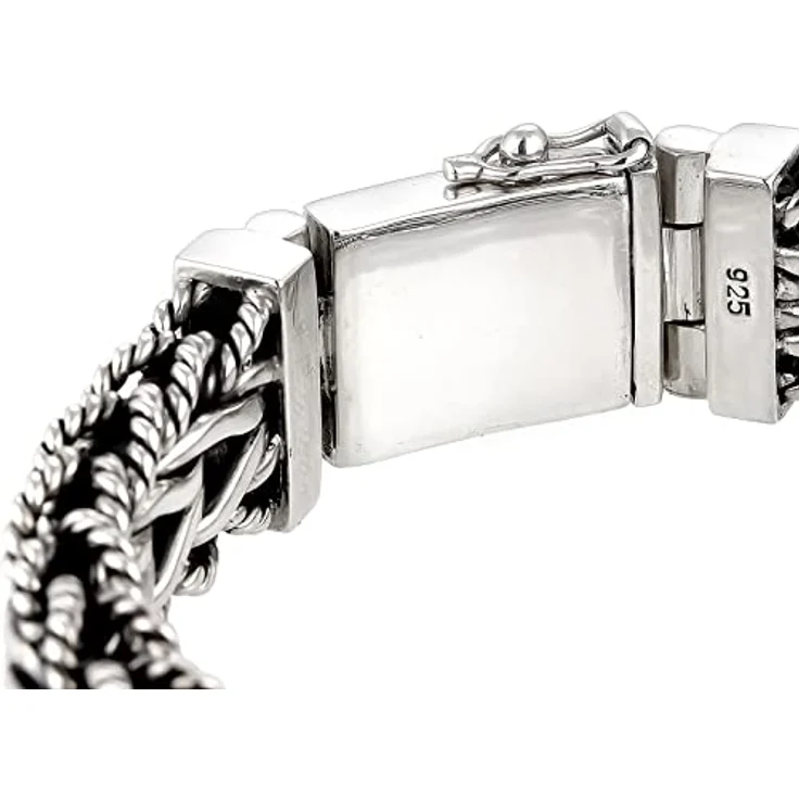 Kuzzoi handgefertigtes Silber Panzer-Armband, 925er Sterling Silber oxidiert, 15mm breit, Kastenverschluss mit Logo Gravur, 21 cm lange, 95 g schwer – Bild 3