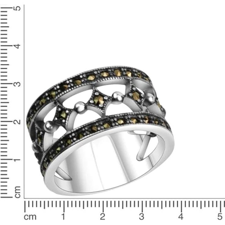 Zeeme Gemstones Damen Ring 925/- Sterling Silber geschwärzt, veredelt mit 40 Markasit-Steinen, inkl. Etui – Bild 2