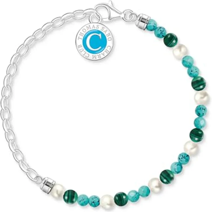 THOMAS SABO Member Charm-Armband, 925 Sterling Silber mit weißen Perlen und Malachit, Charmista Coin – Bild 2