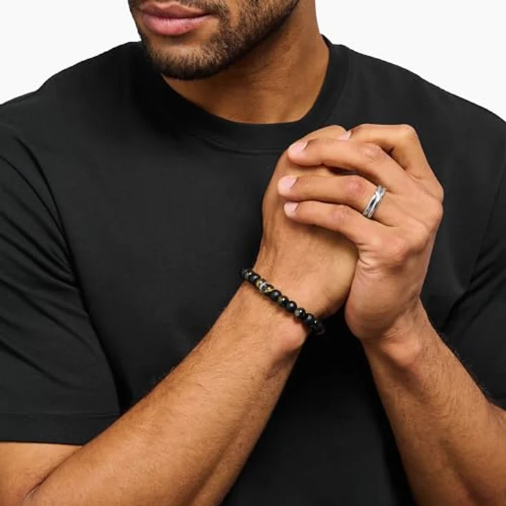 THOMAS SABO Stretch-Armband Obsidian und Tigerauge aus recyceltem 925 Silber, oval, A2196-806-11-L17 – Bild 2