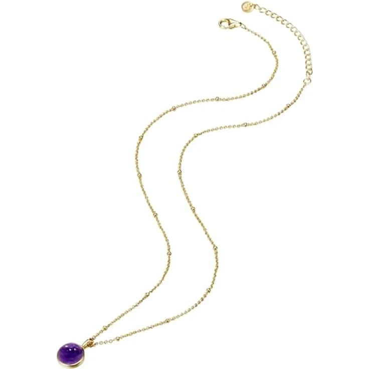 GLANZSTÜCKE MÜNCHEN Damen-Halskette Sterling Silber gelbgold mit Amethyst-Anhänger - Edle Edelsteinkette aus halbem Amethyst in violett, längenverstellbar – Bild 2