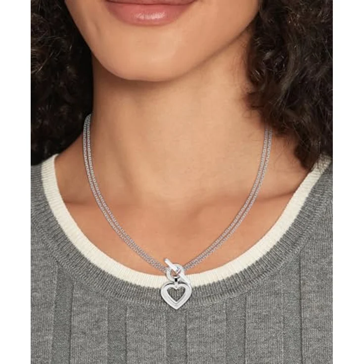 Tommy Hilfiger Jewelry Doppelte Ketten-Halskette aus Edelstahl mit Herz-Anhänger, 43-86 cm, Emaillierte Gravur, Flexibel tragbar – Bild 3