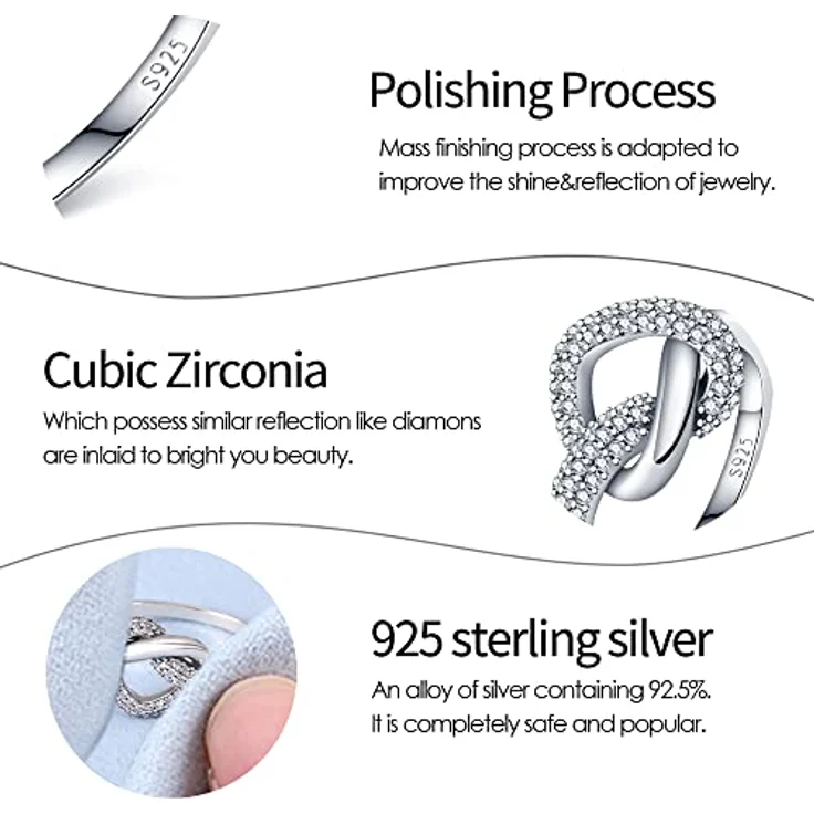 KUNSIR 925 Sterling Silber Liebesknoten Ring mit Zirkonia, Retro-Vintage Design, Größe R1 – Bild 3