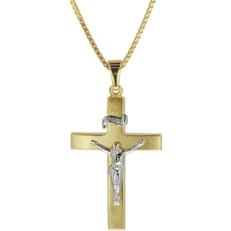 trendor Kruzifix-Anhänger Gold 333 mit goldplattierter Herren-Halskette, Bicolor Kreuz 31 x 19 mm, 60 cm Venezianerkette, elegantes Geschenk – Bild 1