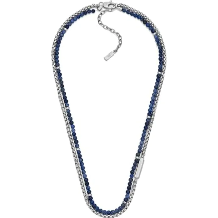 Emporio Armani Herren Halskette EGS3312040, silberfarbener Edelstahl mit mattem Finish, 500 mm Länge, Karabinerverschluss