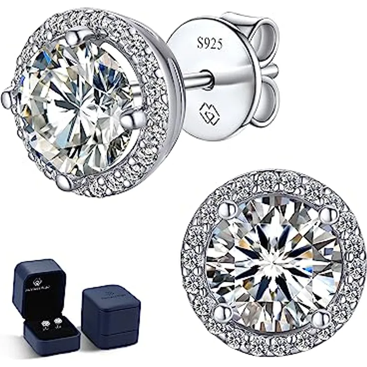 MomentWish Moissanite Ohrringe, 0,6 Karat Halo Ohrstecker aus Silber 925, nickelfrei, Damen Geschenkbox
