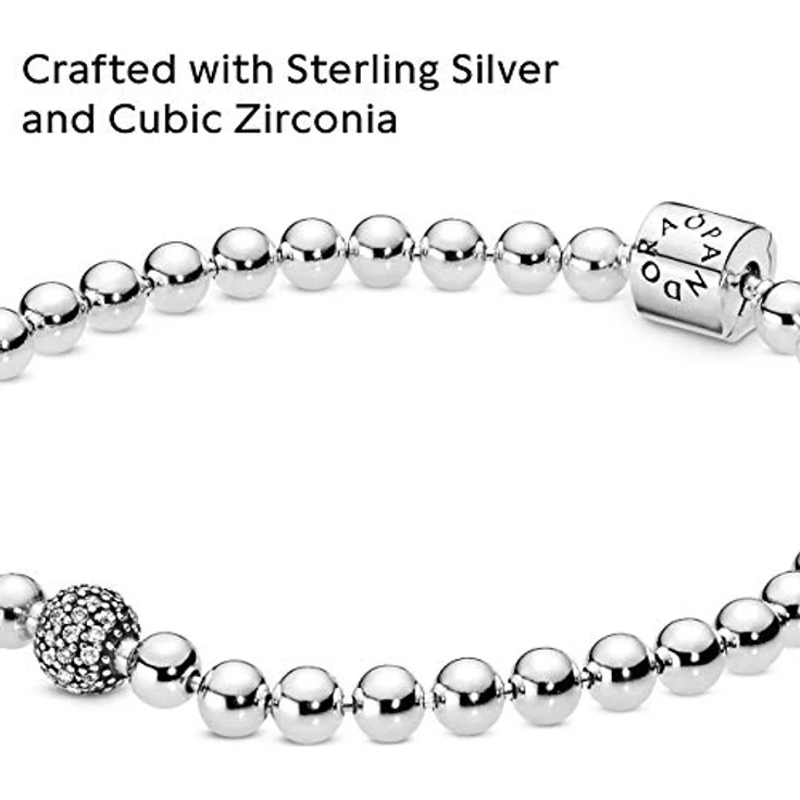 PANDORA Signatur Kugel & Pavé Armband, Sterling-Silber mit großer Kugel in Pavé-Fassung und Zylinderverschluss, Größe 17cm – Bild 4