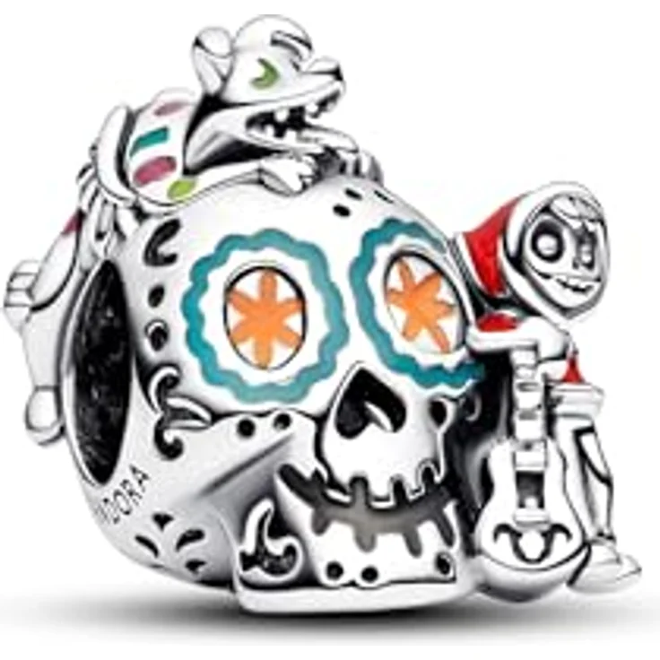 PANDORA Moments Disney Pixar Coco Miguel & Dante Glow-in-the-dark Totenkopf Charm aus Sterling Silber mit Cubic Zirkoniasteinen, kompatibel mit Moments Armbändern, 792817C01 – Bild 1