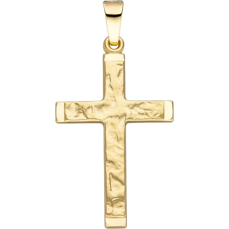 JOBO Kreuzanhänger aus 585 Gelbgold, diamantiert und teilmattiert, 26,8 mm hoch