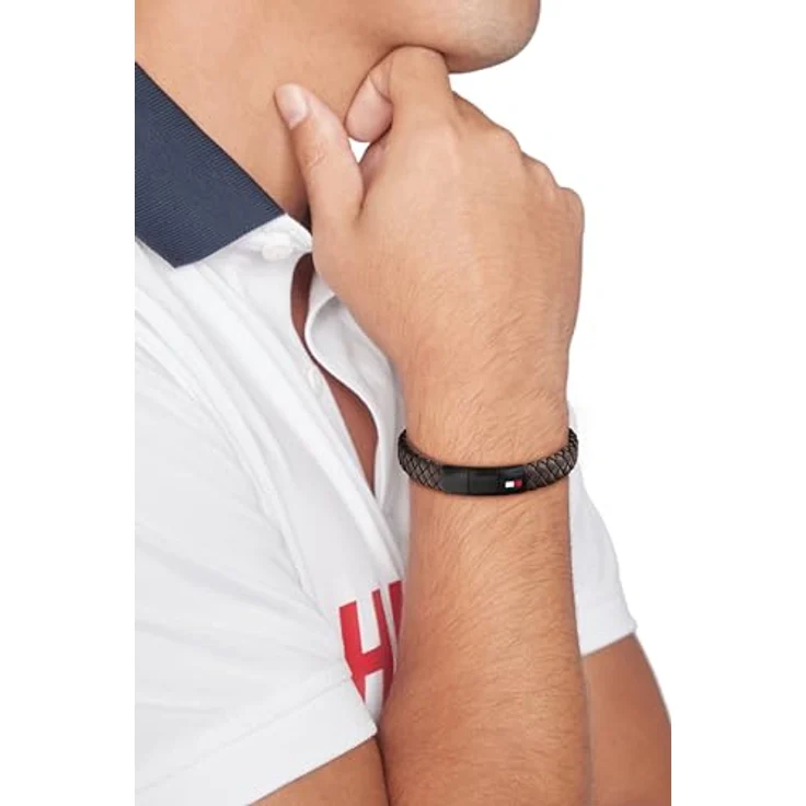 Tommy Hilfiger Geflochtenes Lederarmband für Herren, braun, mit verstellbarem Edelstahlverschluss und Flaggen-Detail – Bild 3