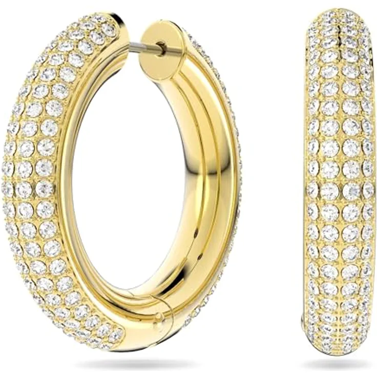 Swarovski Creolen Dextera 5618305, goldene Ohrringe mit strahlendem weißen Swarovski-Kristall-Besatz, mittlere Größe 2,5 x 2,6 cm
