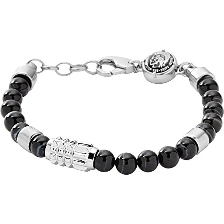 Diesel Herren Armband DX0847040, 22,5 cm Länge mit 5 cm Verlängerung, Schwarz, Edelstahlarmband mit Karabinerverschluss