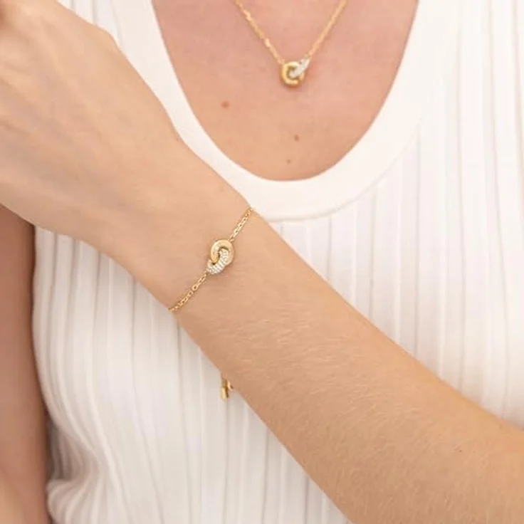 BOSS Jewelry Damen-Armband LIVE PRECIOUS, aus hellgelbem Gold mit verschlungenen Ringen und Kristallen, verstellbar, 175 mm Umfang, 22 mm Breite – Bild 3