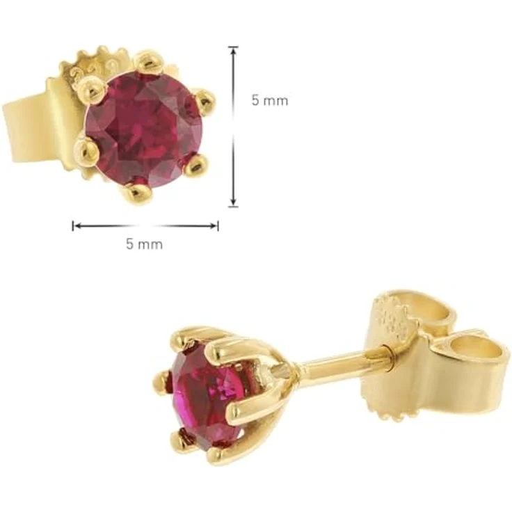 trendor Damen-Ohrringe Gold 333/8K, Ohrstecker mit synthetischem rotem Korund, 5 mm, elegantes Accessoire in Geschenkverpackung – Bild 5