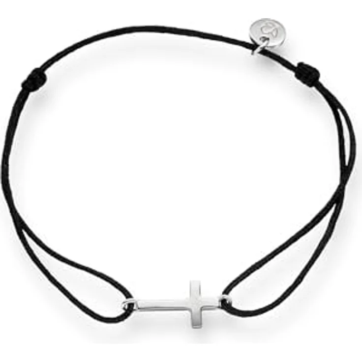 GLANZSTÜCKE MÜNCHEN Damen-Textilarmband schwarz mit Silberkreuz, stufenlos verstellbar 15-22 cm, anlaufgeschützt – Bild 1