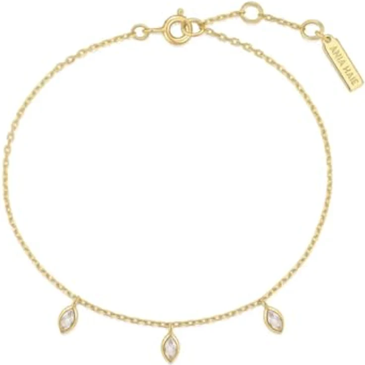 ANIA HAIE MELODIC POET Sparkling Triple Station Damen Armband, 925 Sterling Silber 14k vergoldet, 3 Zirkonia Tropfenform, 16,5cm + 2cm Verlängerung, inkl. Geschenkverpackung – Bild 2