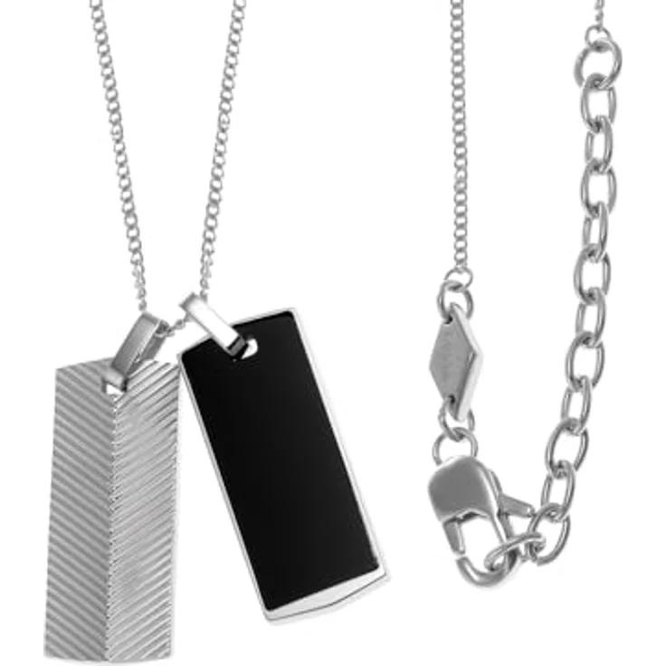 Fossil Herrenhalskette Dog Tag, Edelstahl mit Karabinerverschluss, Silber und Schwarz, 558,8 mm Länge – Bild 3