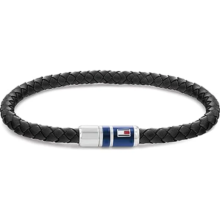 Tommy Hilfiger Jewelry Geflochtenes Lederarmband für Herren, Magnetverschluss aus Edelstahl, 19 cm Innenumfang, erhältlich in Schwarz, Blau und Braun