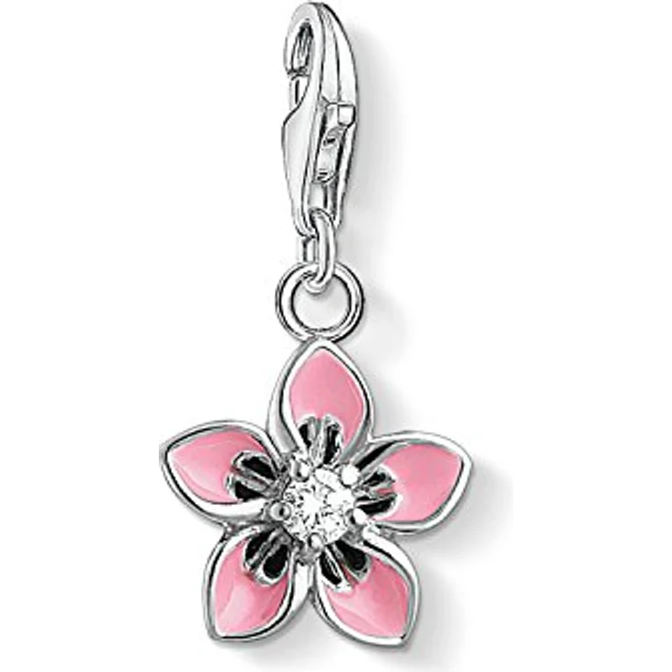 Thomas Sabo Damen Charm-Anhänger Rosa Blume, 925 Sterling Silber mit Karabinerhaken – Bild 1