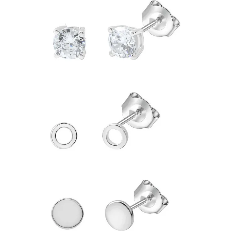Firetti Ohrstecker-Set 6-tlg, Silber 925 mit Zirkonia (synth) - Geschenk für Damen