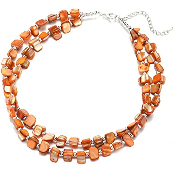 Bulinlin Boho Bunte Perlenkette Damen Muschelkette, Verstellbare Choker-Halskette mit natürlichen Muscheln, 43 cm + 7 cm Verlängerung, Orange – Bild 1