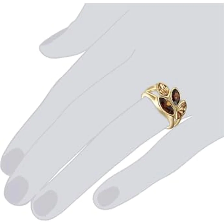 Lulu & Jane Damen Ring, gelbvergoldetes Metall mit Kristallen Colorado Topas, Blätter-Motiv, 2,6 mm schmale Ringschiene – Bild 4