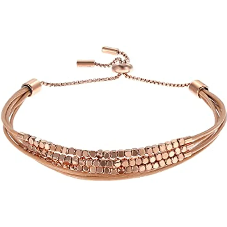 Fossil All Stacked Up, Braunes Lederarmband für Frauen, Länge: 216mm, Breite: 2mm, Roségoldfarbenes Edelstahl mit Schiebeverschluss, JF04472791 – Bild 4