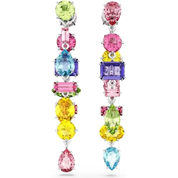 Swarovski Gema Drop-Ohrhänger, Mehrfarbige, Rhodinierte Hängeohrringe mit Strahlenden Swarovski Kristallen