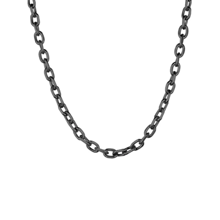 ChainsHouse Rolokette 7mm Schwarz, Herren Halskette aus 316L Edelstahl, 71cm Länge, Punk O-Kette Ankerkette mit Karabinerverschluss