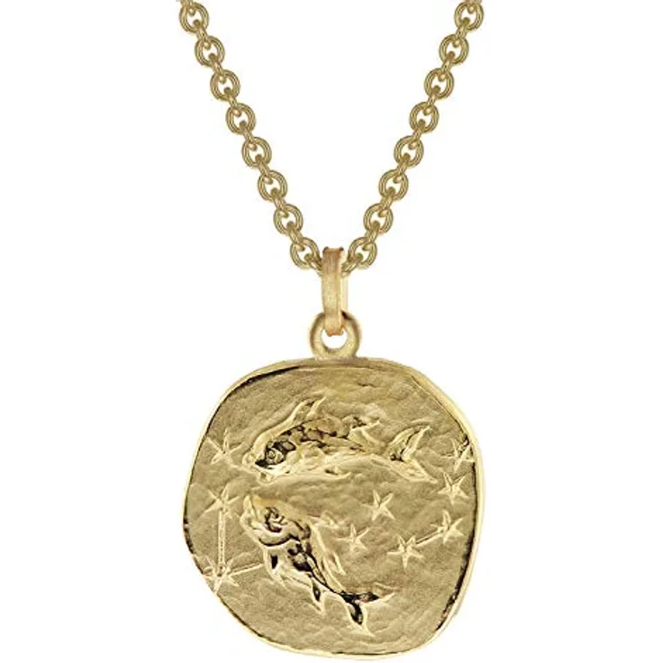 trendor Fische Sternzeichen Herrenkette Gold auf Silber, Ø 20 mm, 50 cm, zeitloser Halsschmuck aus 925er Silber, elegante Geschenkidee