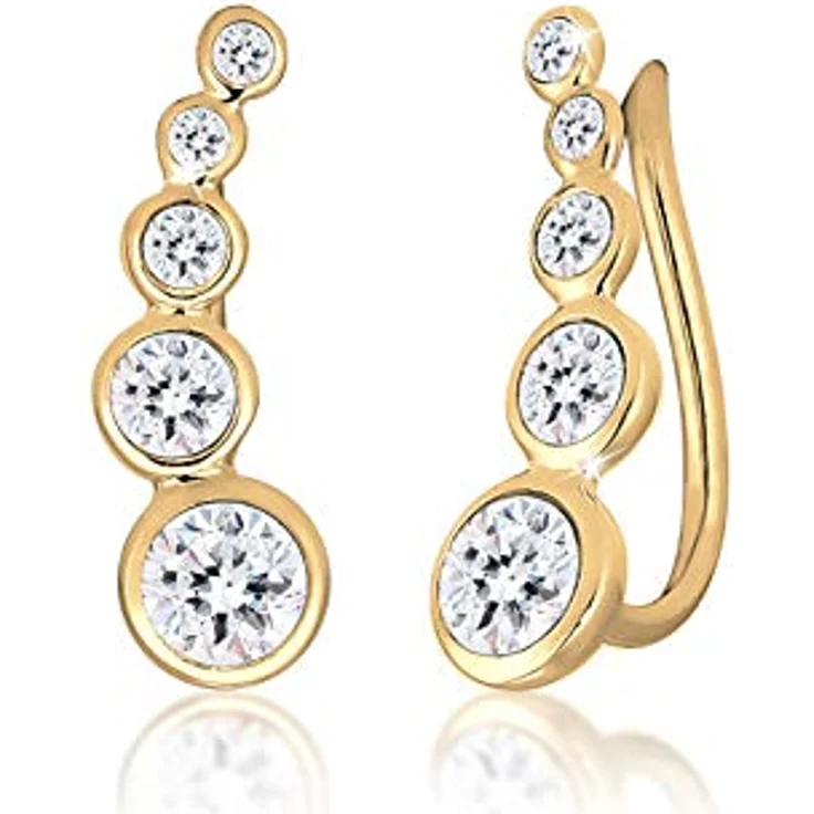 Elli Earcuffs Silber 925 Vergoldet 24K, Ohrmanschetten Damen Ohrringe mit Kristallen 0.015ct, 0.06ct, 0.1ct, 0.24ct, Länge 17.5mm – Bild 1