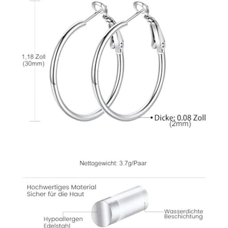 GoldChic Ohrringe Damen Creolen Huggie Hoop, Edelstahl 30MM Rundohrringe in Silber, perfekter Ohrschmuck für Weihnachten – Bild 5