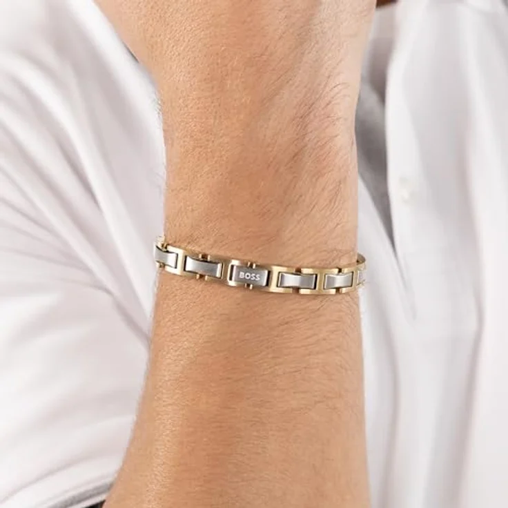 BOSS Nolan Gliederarmband für Herren, Edelstahl mit hellgelber Gold-PVD-Beschichtung, verstellbar, 175–190 mm – Bild 5