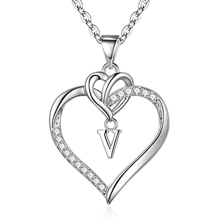 TINGN Herz Initial Halskette für Damen, Silber Kette mit Buchstaben Anhänger und 14 Karat vergoldetem Zirkonia, 18''+2'' verstellbar, perfekte Geschenke für Mädchen und Frauen – Bild 1