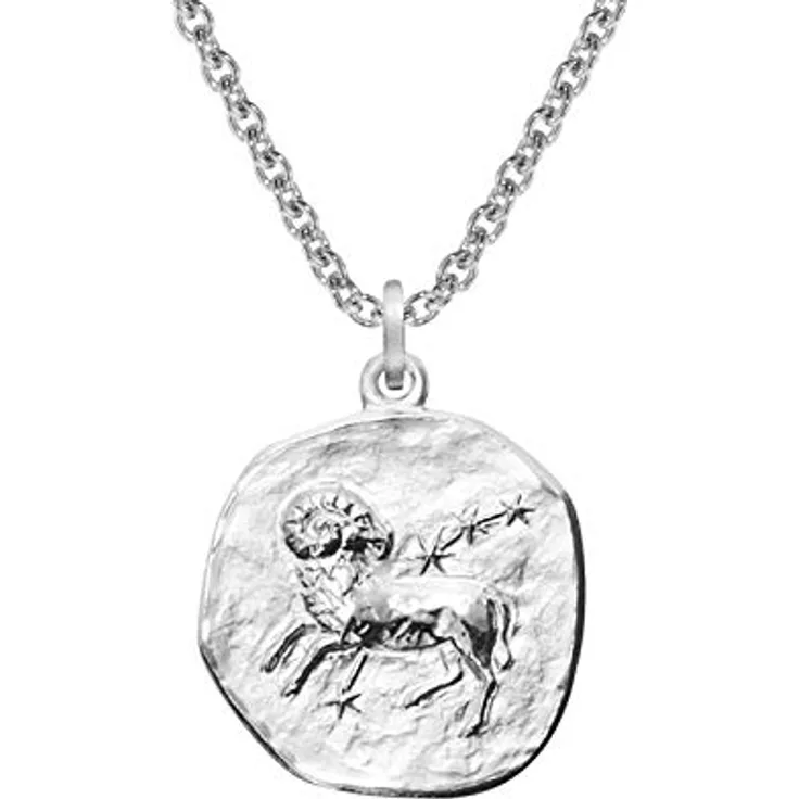 trendor Sternzeichen Widder Halskette 925 Silber, Ø 16 mm, rhodiniert, für Damen, Herren und Kinder, 45 cm, Geschenk-Box