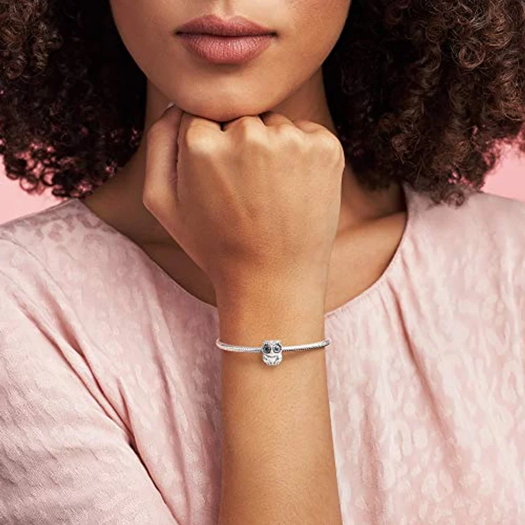 PANDORA Charm "Funkelnde Eule" 798397NBCB, Bead mit blauen Augen und Schmucksteinbesatz, inspirierte Eule als Symbol der Weisheit – Bild 2